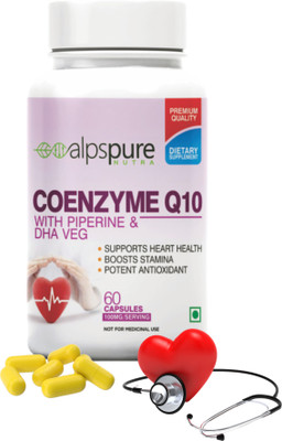 ALPSPURE Coenzyme Q10 ,COQ10 100mg High Absorption with Piperine & DHA ,60 Veg Capsules(60 No)