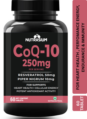 NUTRASIUM CoQ-10 250 mg with Resveratrol & Piper Nigrum For Heart Health(60 Tablets)