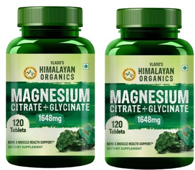 Himalayan Organics Magnesium Citrate + Glycinate +Oxide Complex Supplement ,120 Tablets x Pack of 2(2 x 120 Tablets)