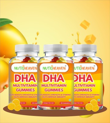 NUTRI HEAVEN DHA Multivitamin Gummies,Helps Boost Strength,Stamina,Improve Immunity(3 x 30 No)