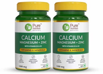 Pure Nutrition Calcium Magnesium & Zinc with Vitamin D3+K2(600 IU) Bone & Joint Health 1400mg(2 x 60 Tablets)