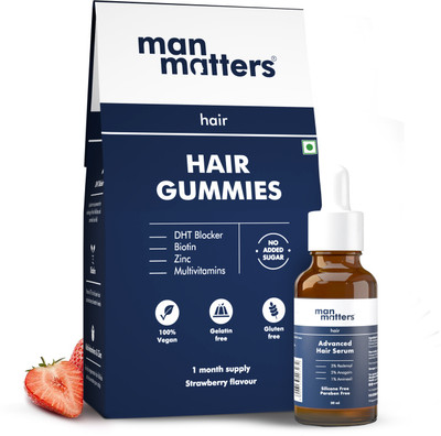 Man Matters Hair Growth Pack |Biotin Hair Gummies 30N & Hair Serum 30ml |Promote(2 x 15 No)