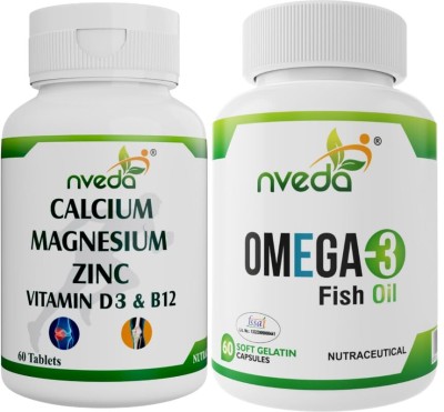 Nveda Omega 3 & Calcium, Magnesium, Zinc, Vit D3, Vit B12 Combo(2 x 60 No)