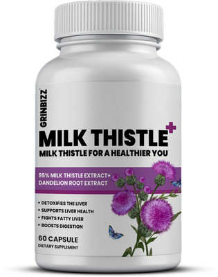 grinbizz Milk Thistle Herbal Liver Support for Detox, Digestion & Wellness(60 Capsules)