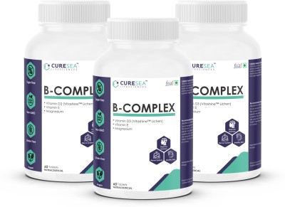 CURESEA LIFESCIENCES Vegan Vitamin B Complex with Vitamin D3, E and Magnesium | For Women & Men(3 x 60 Tablets)