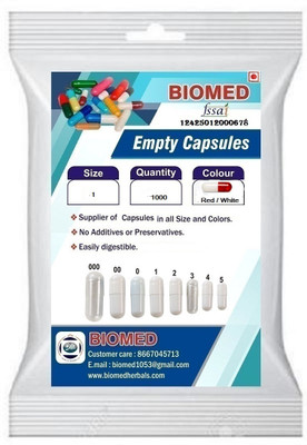 biomed Pharma raw materials Empty Gelatin Capsules size 1 RED/ WHITE(1000 Capsules)