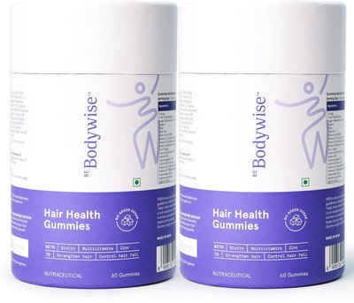 Be Bodywise 30 mcg Biotin Hair Gummies |4 Months Pack| Stronger Hair &Nails|No Added Sugar(2 x 60 No)