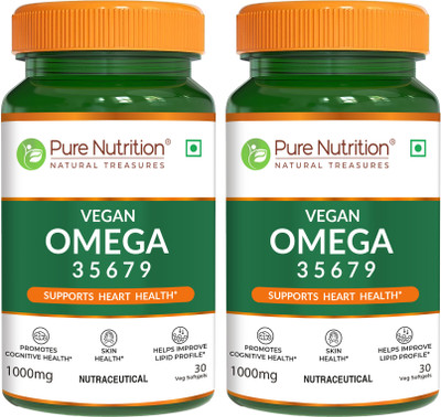 Pure Nutrition Vegan Omega 3-5-6-7-9 | Seabuckthorn & Flaxseed |for Brain, Heart & Joint Health(2 x 30 Capsules)