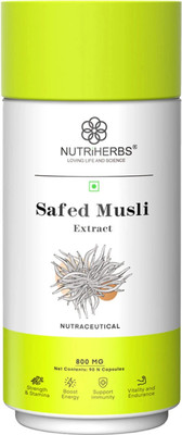 Nutriherbs Safed Musli Powder Capsule|Energy & Vitality Booster Supplement for Men & Women(90 Capsules)