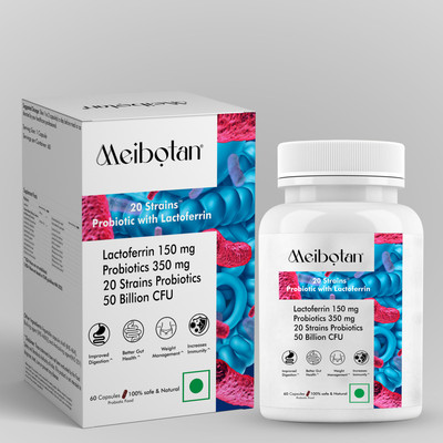 MEIBOTAN 20 strains 50 Billion Probiotics supplement with Lactoferrin for Men & Women(60 Capsules)
