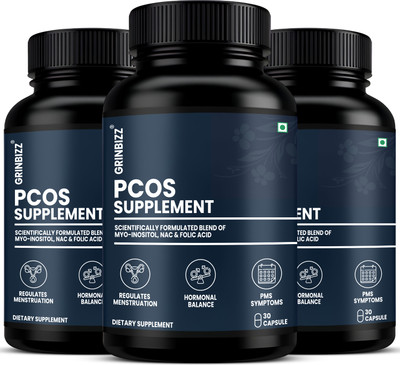 grinbizz PCOS Support Supplement – Hormonal Balance & Fertility(3 x 30 Capsules)