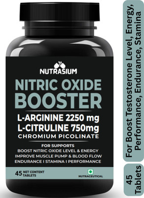 NUTRASIUM Nitric Oxide Booster L-Arginine 2250 mg L-Citruline 750mg,Boost Energy & Stamina(45 Tablets)