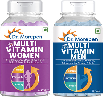 Dr. Morepen Multivitamins for Men and Women with Omega 3 or Calcium- 60 Tablets Each(120 Tablets)