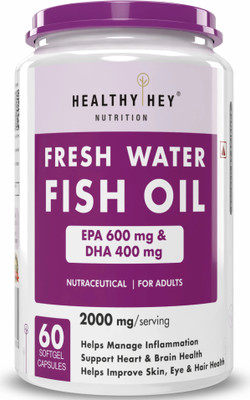 HealthyHey Nutrition Fresh Water Fish Oil 60 Softgel Capsules (600 EPA & 400 DHA)(60 Capsules)