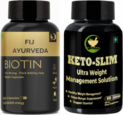 FIJ AYURVEDA Keto Slim Ultra Weight Management with Biotin Capsule 10,000MCG – Combo Pack(2 x 250 mg)