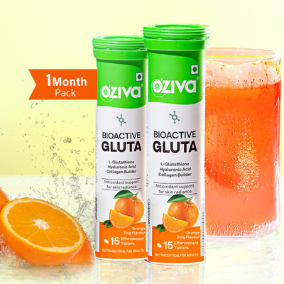 OZiva Bioactive Gluta Fizzy (Orange Zing) To Reduce Pigmentation, 5 Antioxidants(2 x 15 Tablets)