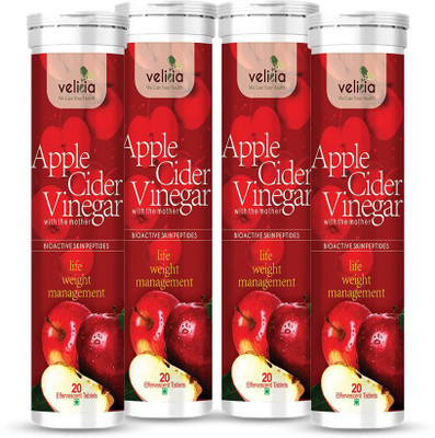 Velicia Apple Cider Vinegar 20 Effervescent Tablets For Weight loss Pack of 4(4 x 20 Tablets)