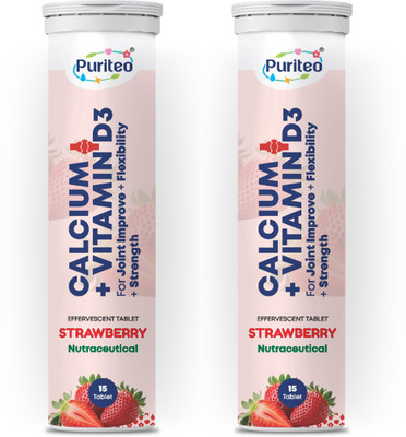 puriteo CALCIUM + VITAMIN D3 EFFERVESCENT STRAWBERRY _02(2 x 15 Tablets)