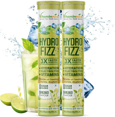Vitaminnica Hydro Fizz- 20 Effervescent Tablets|Hydration & Electrolyte Booster- Shikanji(2 x 225 mg)