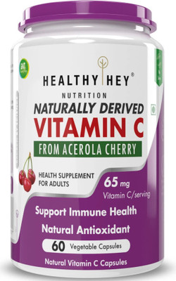 HealthyHey Nutrition Natural Vitamin C from Cherry Promotes Immunity Strong Antioxidant 60 Veg. Capsule(40 mg)