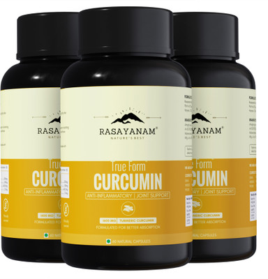 Rasayanam Curcumin+ 1500mg PACK OF 3 | Extra Pure Nanocurcumin with Bioperine | Turmeric & Black pepper extract | Natural Antioxidant(Pack of 3, 180 Capsules) Rasayanam Curcumin+ 1500mg PACK OF 3 | Extra Pure Nanocurcumin with Bioperine | Turmeric & Black pepper extract | Natural Antioxidant(Pack of 3, 180 Capsules)