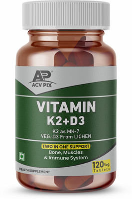 acv-pix VITAMIN-D3 K2 SUPPLEMENT | D3 FROM VEG LICHEN | K2 AS MK-7 | BONE SUPPORT(120 Tablets)