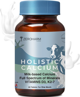 ZEROHARM Holistic Calcium Tablets for Women and Men - Milk Calcium - Vitamin D3, K2-7(30 Tablets)