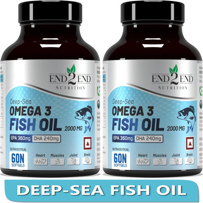 End2End Nutrition Omega 3 Fish Oil 2000mg with 360mg EPA & 240mg DHA - Heart Brain and Eye Health(2 x 60 Capsules)