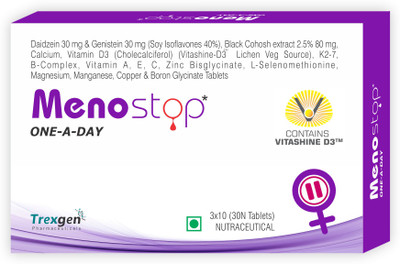 Trexgen MENOSTOP Menopause One-a-day Isoflavones, Black Cohosh Multivitamins & Minerals(30 Tablets)