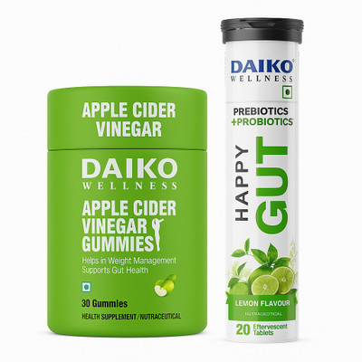 DAIKO WELLNESS DAIKO ACV(30 Gummies) & Happy Gut Effervescent(20 Tablets)-Combo Pack of 2(2 x 25 Tablets)