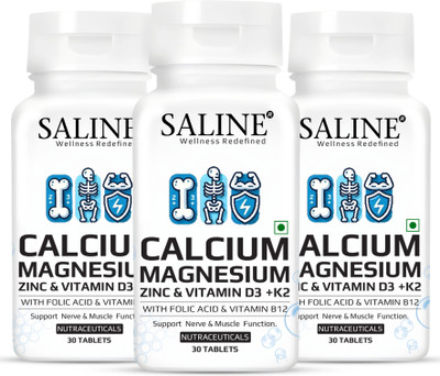SALINE Calcium Magnesium Zinc With Vitamin K2 MK-7, B12, D3 & Folic Acid(3 x 30 Tablets)