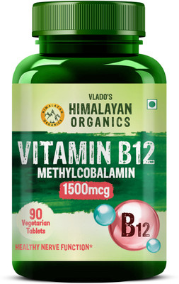 Vlado's Himalayan Organics Methyl cobalamin Vitamin B12 1500mcg Supplement support Brain, Nerve Function(90 Tablets)