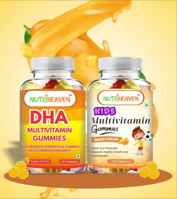 NUTRI HEAVEN DHA Multivitamin Gummies & Kids Multivitamin Pack of 2(2 x 30 No)