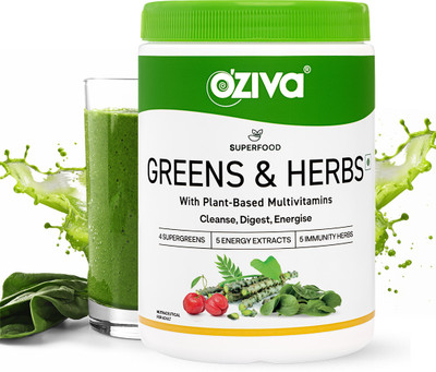 OZiva Superfood Greens & Herbs with Alkalising Greens & Herbs,for Better Digestion,Detox(200 g)