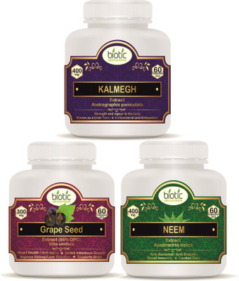 biotic Grape Seed Extract, Neem and Andrographis paniculata (Kalmegh) Extract - Veg Caps.(3 x 60 No)