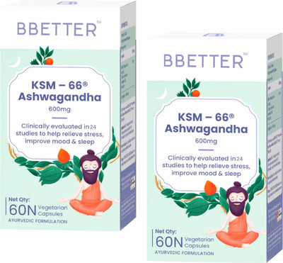 BBETTER Ashwagandha KSM66- 600mg Lab Tested Ashwagandha For Stress(2 x 60 Capsules)