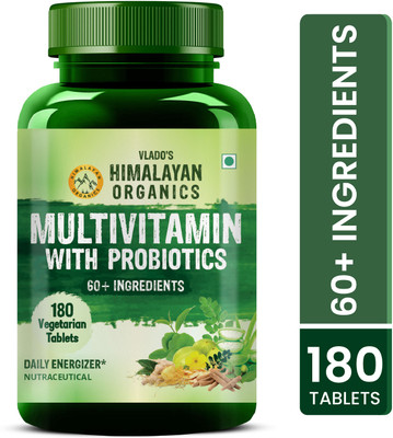 Vlado's Himalayan Organics Multivitamin for men & women with 45 ingredients - 180 Tablets - with Probiotics(180 Tablets)