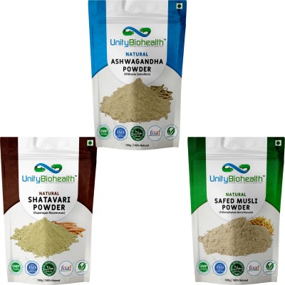 UNITY BIOHEALTH Safed Musli, Ashwagandha & Shatavari Powder - Combo 100 g Each(300 g)