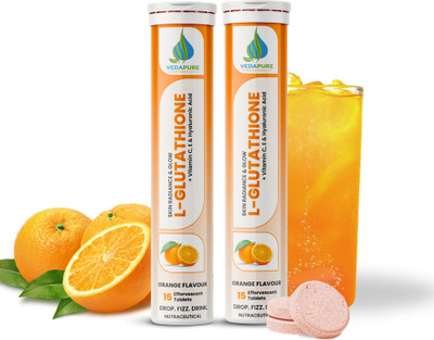 Vedapure L-Glutathione & Vitamin C Effervescent tablets 600mg for Glowing Skin(2 x 15 Tablets)