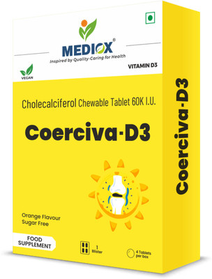 MEDIOX Cholecalciferol Chewable 60K I.U Tablet Coerciva-D3 Orange Flavour Sugar Free(2 x 4 Tablets)