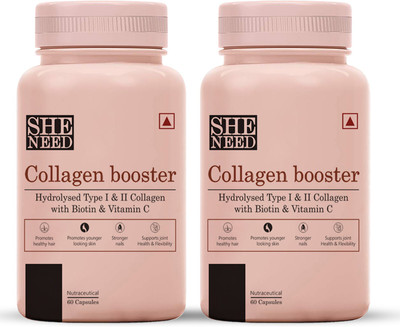 SheNeed Collagen Booster with Hydrolysed Collagen – 60 Capsules (Pack of 2)(2 x 60 Capsules)