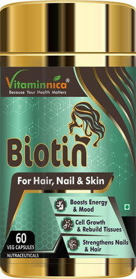 Vitaminnica Biotin 10000mcg for Healthy Hair, Nails & Glowing Skin.(60 Capsules)
