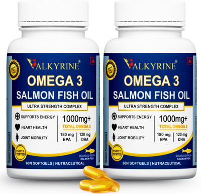 VALKYRINE Salmon Omega 3 Fish Oil (1000 mg) for overall Health(120 No)
