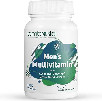 Ambrosial Men's Multivitamin Tablets -for Men with Lycopene, Ginseng & Grapeseed extract(120 Tablets)