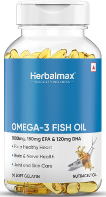 Herbal max Fish oil (1000 Omega 3, with 180 mg EPA & 120 mg) for brain, heart | eye health(60 Capsules)