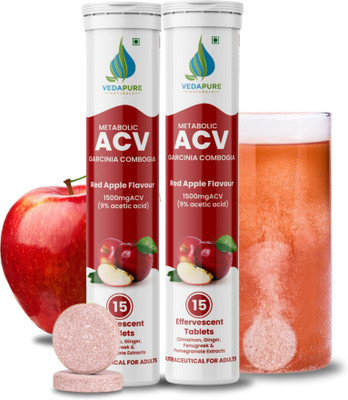 Vedapure Apple Cider Vinegar Effervescent Tablet - With Garcinia, control Cravings(2 x 15 Tablets)