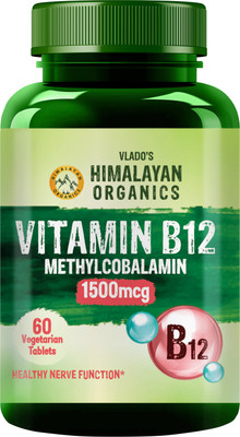 Vlado's Himalayan Organics Vitamin B12 Tablets 1500 mcg -Active form of Methylcobalamin Supplements(60 Tablets)
