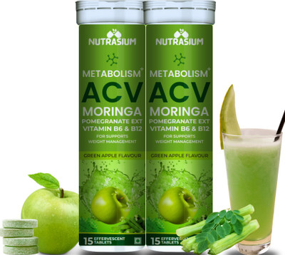 NUTRASIUM ACV Moringa, Supports Weight Management , No Added Sugar 30 Effervescent Tablet(2 x 15 Tablets)