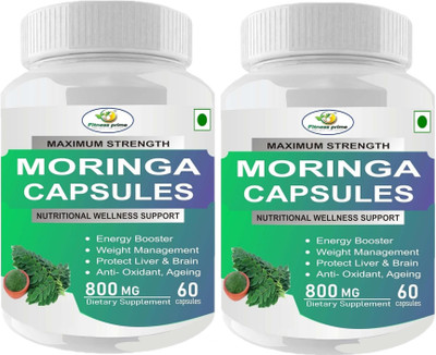Fitness Prime Moringa Organic & Pure Extract 800 mg Capsules | Powerful Vitamins & Antioxidants(2 x 60 Capsules)