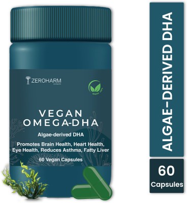 ZEROHARM Algae Based Vegan Omega 3 DHA Capsules for Women & Men - No Fish Oil Used(60 Capsules)